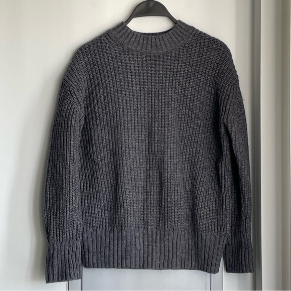 Muji Sweaters - MUJI Charcoal Gray Wool Blend Ribbed Mockneck Sweater